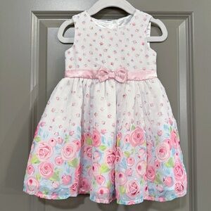 Nannette Baby White and Pink Sleeveless A-Line Swiss Dot Sundress Size 18 Months